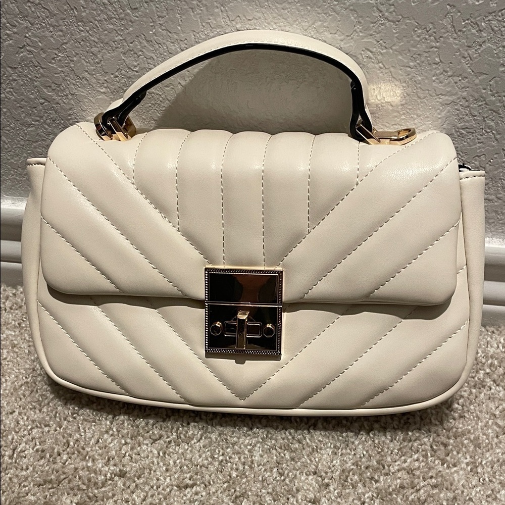 Aldo Women Cream Quilted Top Handle Crossbody Handbag